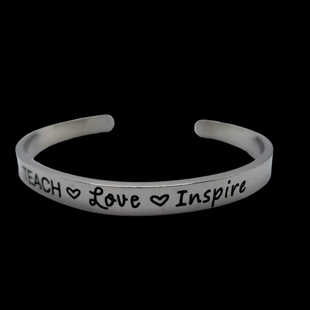 Teacher Gift Teach Love Inspire Hand Stamped Bracelet Stainless Steel - Picture 8 of 8